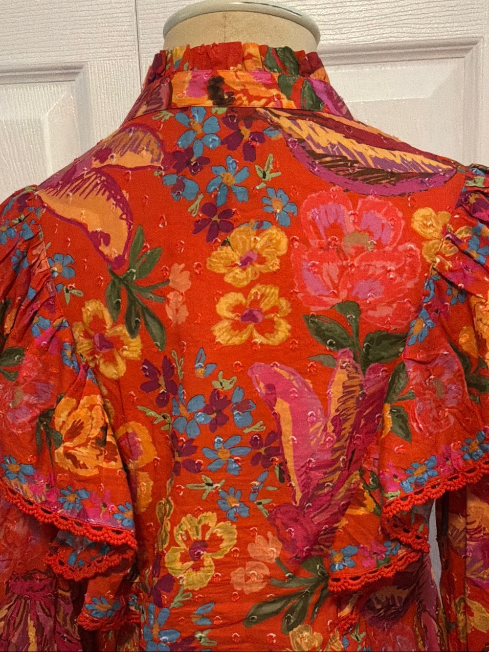 Farm Rio Women’s Red Floral Button-Front Ruffle Blouse - Picture 5 of 10